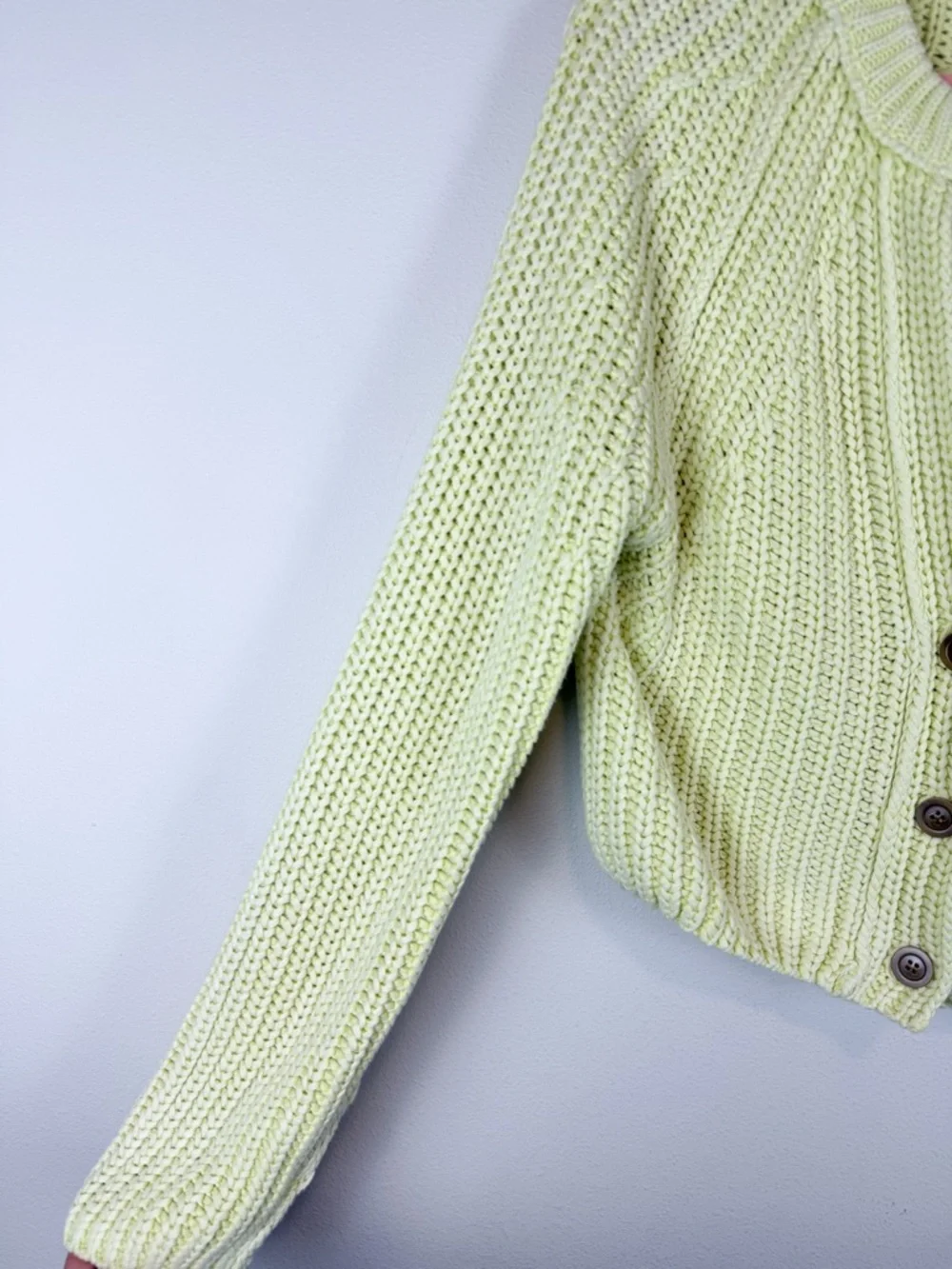 Free People Sweet Nothing Cardi Lime Glow Chunky Cropped Knit Cardigan Small